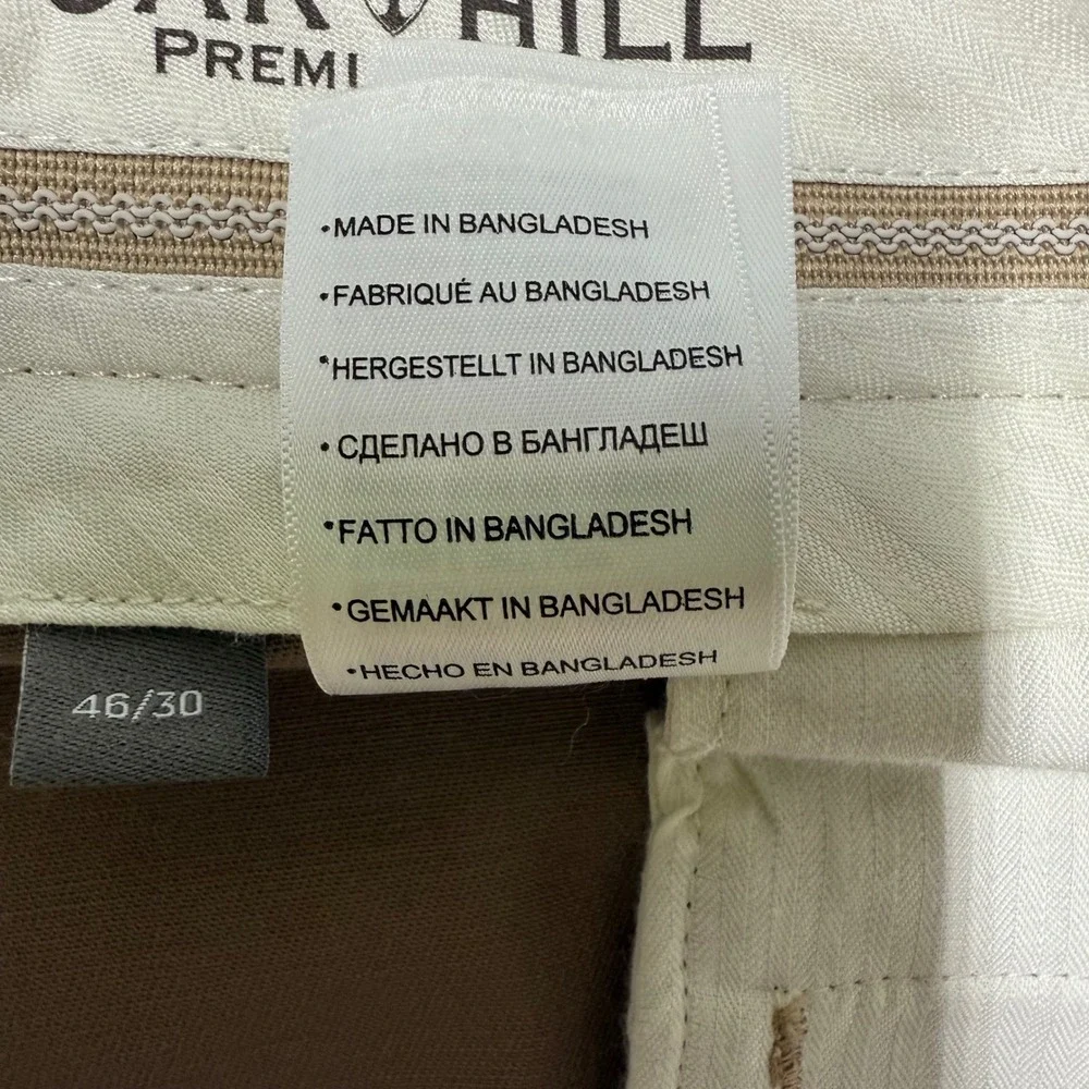 Oak Hall Men's Dress Pants 46x30 Pleated Front Classic Fit Khaki Cotton Stretch